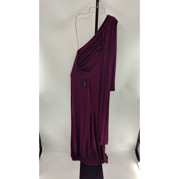 Lulus Women Maru Long Sleeve One-Shoulder Sash Maxi Dress Plum Purple M - Picture 3 of 3